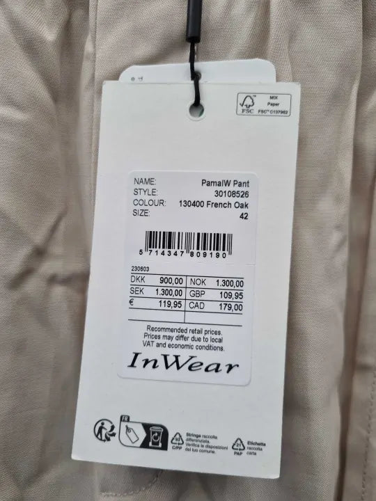 Inwear - Cream Pamal Wide Leg Trousers Size: 42