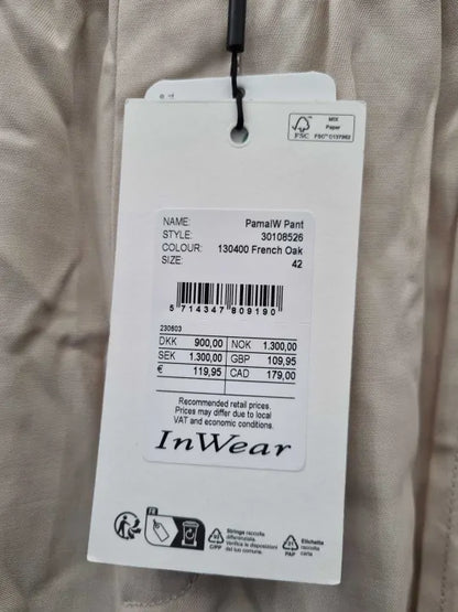 Inwear - Cream Pamal Wide Leg Trousers Size: 42