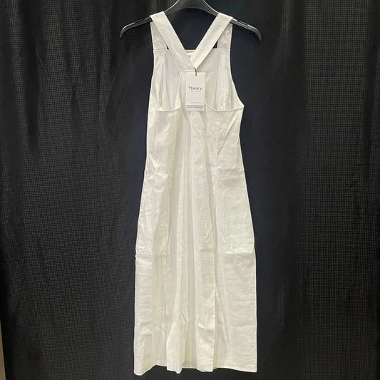 Theory - White Racer Linen Blend Dress Size: Uk 4