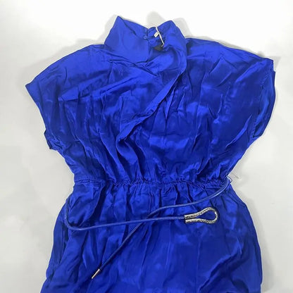 Mango - Blue Satin Jumpsuit With Belt Size: Large