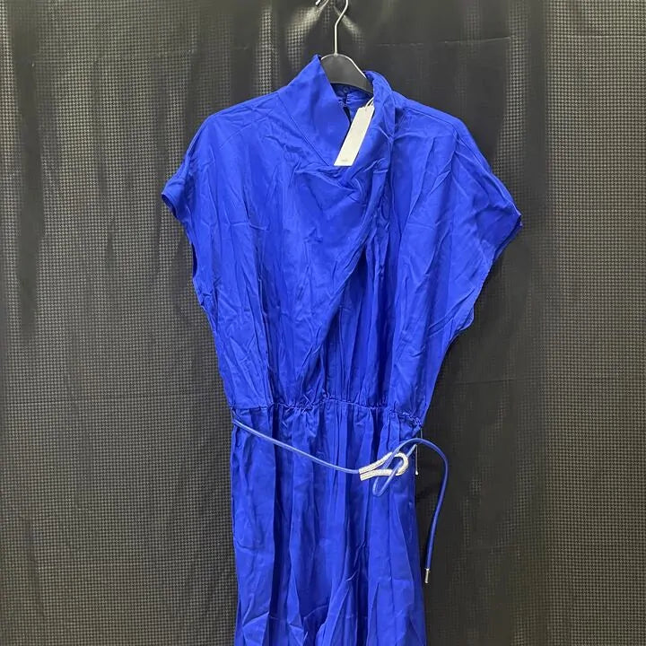 Mango - Blue Satin Jumpsuit With Belt Size: Large