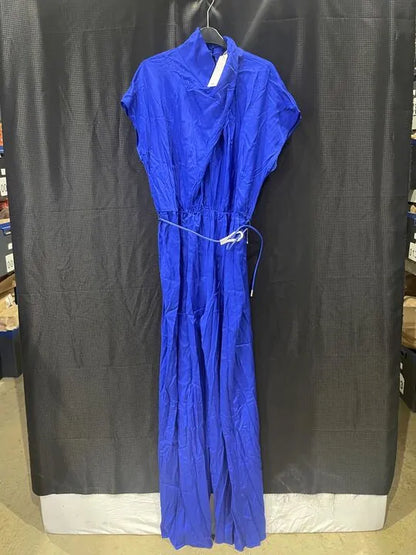 Mango - Blue Satin Jumpsuit With Belt Size: Large