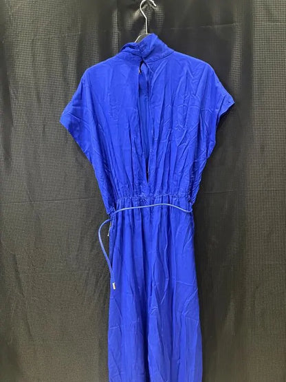 Mango - Blue Satin Jumpsuit With Belt Size: Large