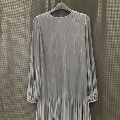 Mint Velvet-M-Dark Grey Pleated Midi Dress Size: Medium