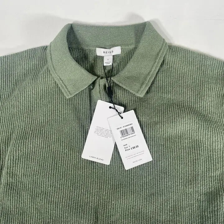 Reiss - Sage Georgy Linen Blend Polo Shirt Size: Small