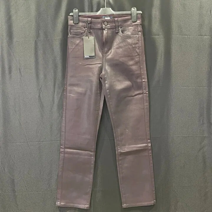 Paige-Plum Coated Cindy Straight Leg Jeans Size: 26