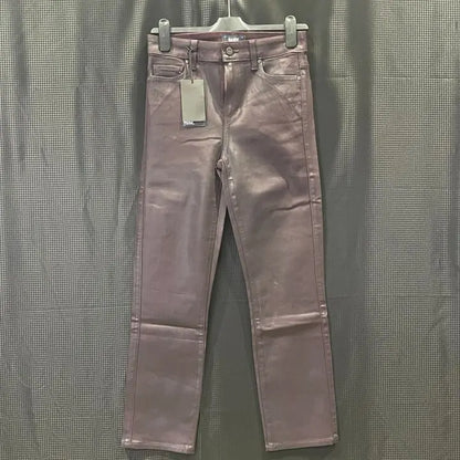 Paige-Plum Coated Cindy Straight Leg Jeans Size: 26