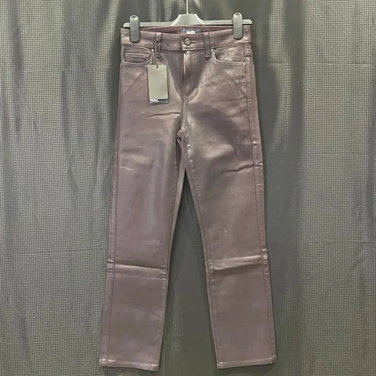 Paige-Plum Coated Cindy Straight Leg Jeans Size: 26