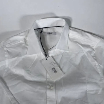 7 For All Mankind - White Poplin Ruched Cotton Blend Shirt Size: Xs