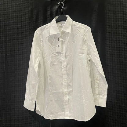 7 For All Mankind - White Poplin Ruched Cotton Blend Shirt Size: Xs