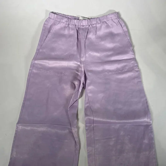 Vince - Lilac Wide Leg Linen Blend Trousers Size: Small
