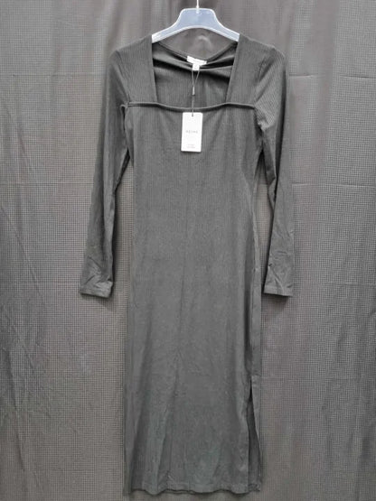 Reiss Black Mason Ribbed Midi Dress Size: Medium