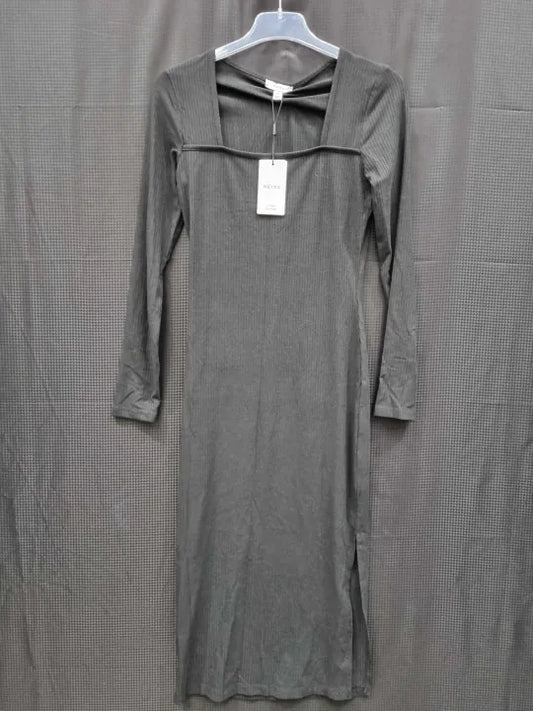 Reiss Black Mason Ribbed Midi Dress Size: Medium