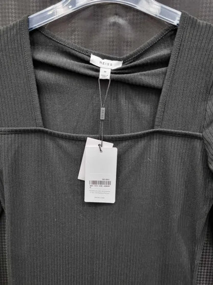 Reiss Black Mason Ribbed Midi Dress Size: Medium