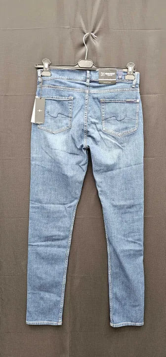 7 For All Mankind - Dark Blue Slimmy Tapered Stretch Jeans - Blue Size: 31