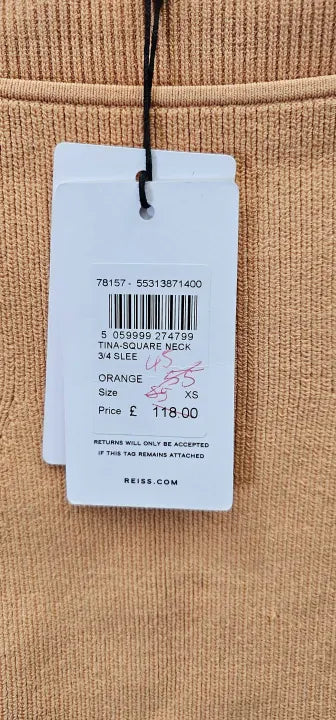 Reiss - Orange Ribbed Tina Top - Orange Size: Xs