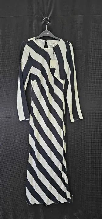 Ro & Zo - Clara Mono Stripe Print Bias Cut Maxi Dress - Multi Size: 10