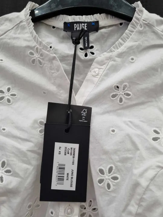Paige - White Juno Broderie Blouse Size: Xsmall