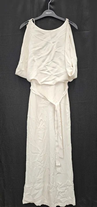 Reiss - White Wide Leg Drape Jumpsuit - Cream Size: UK 8