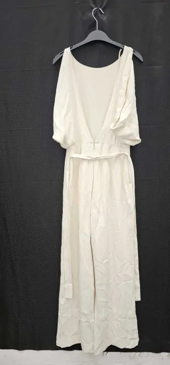 Reiss - White Wide Leg Drape Jumpsuit - Cream Size: UK 8
