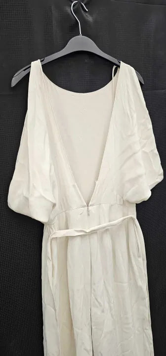 Reiss - White Wide Leg Drape Jumpsuit - Cream Size: UK 8