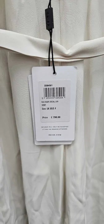 Reiss - White Wide Leg Drape Jumpsuit - Cream Size: UK 8