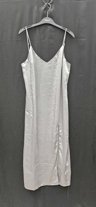 Mango - Silver Side Split Satin Dress - Silver Size: M