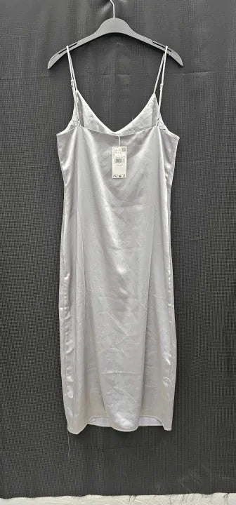 Mango - Silver Side Split Satin Dress - Silver Size: M