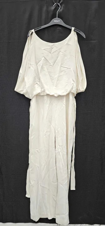 Reiss - White Wide Leg Drape Jumpsuit - Cream Size: Uk14