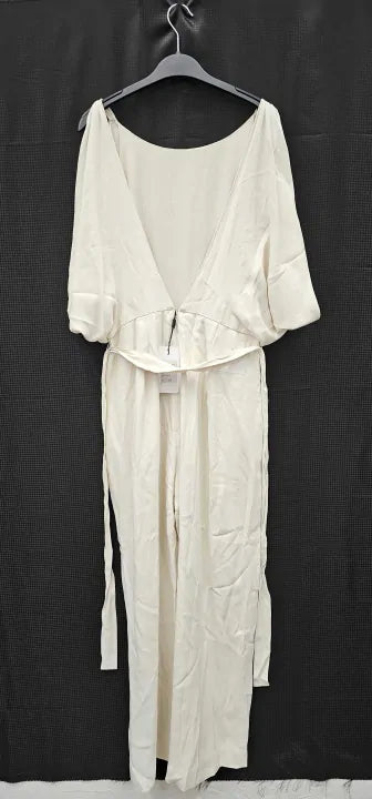 Reiss - White Wide Leg Drape Jumpsuit - Cream Size: Uk14