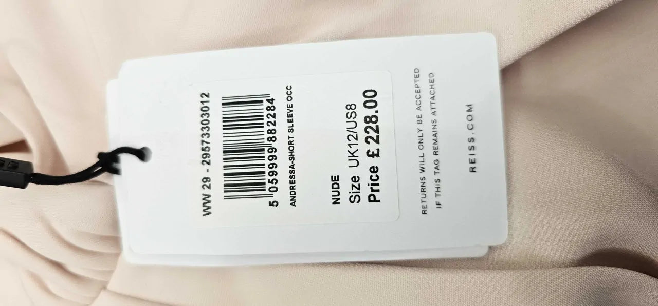 Reiss - Nude Andressa Short Sleeve Dress - Beige Size: Uk12