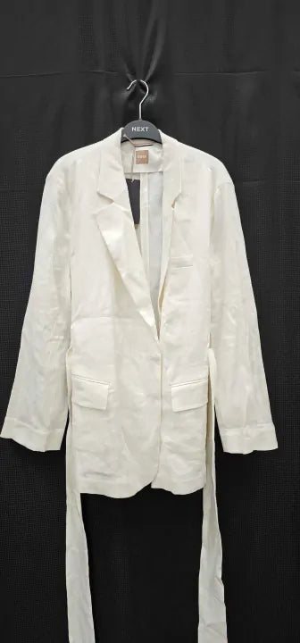 Boss White-White Jarianna Tie Waist Linen Blend Blazer-White Size: Uk16