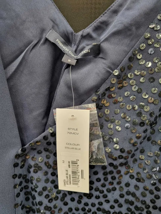 French Connection - Navy Aurora Wrap Embellished Top Size: Medium