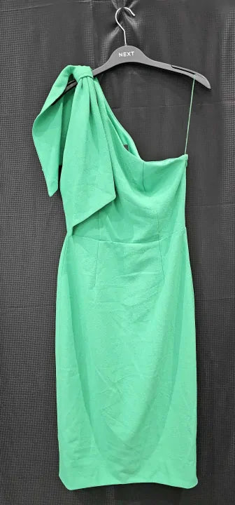 Adrianna Papell - Emerald One Shoulder Bow Midi Dress - Green Size: Uk10