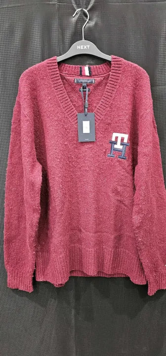 Tommy Hilfiger - Burgundy Brushed Wool Jumper - Purple Size: L