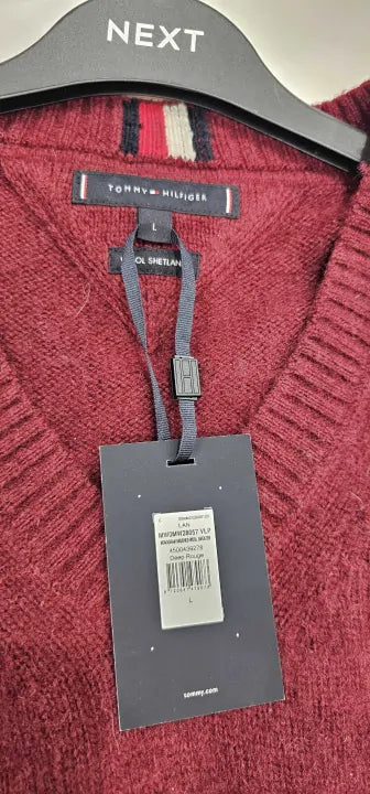 Tommy Hilfiger - Burgundy Brushed Wool Jumper - Purple Size: L