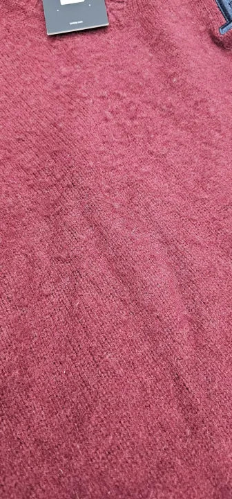 Tommy Hilfiger - Burgundy Brushed Wool Jumper - Purple Size: L
