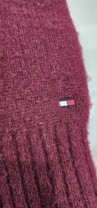 Tommy Hilfiger - Burgundy Brushed Wool Jumper - Purple Size: L