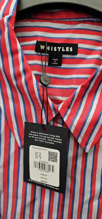Whistles - Multi Tangle Stripe Silk Mix Shirt - Multi Size: 12