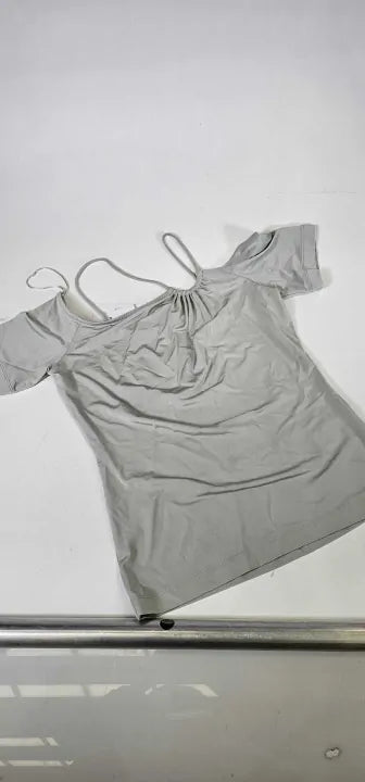Reiss - Pale Grey Cierra Asymmetric Off-Shoulder Strappy Top - Mint Size: M