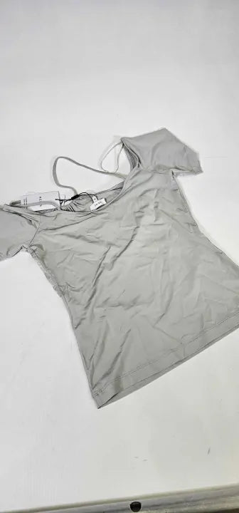 Reiss - Pale Grey Cierra Asymmetric Off-Shoulder Strappy Top - Mint Size: M