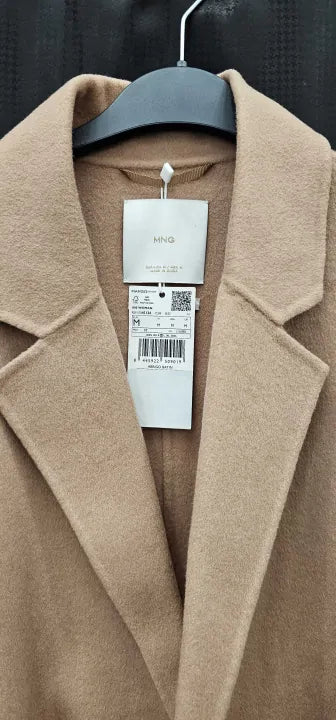 Mango - Camel Wool Blend Belted Coat - Brown Size: M