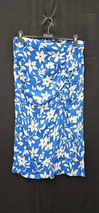 Mango - Blue Printed Skirt With Slit - Blue Size: Xl