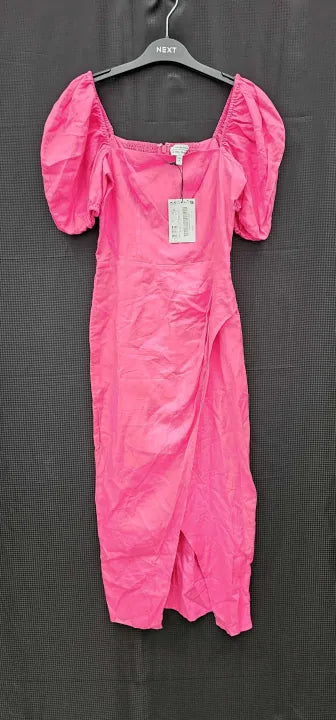 & Other Stories - Hot Pink Puff Sleeve Fitted Dress - Pink Size: Uk6