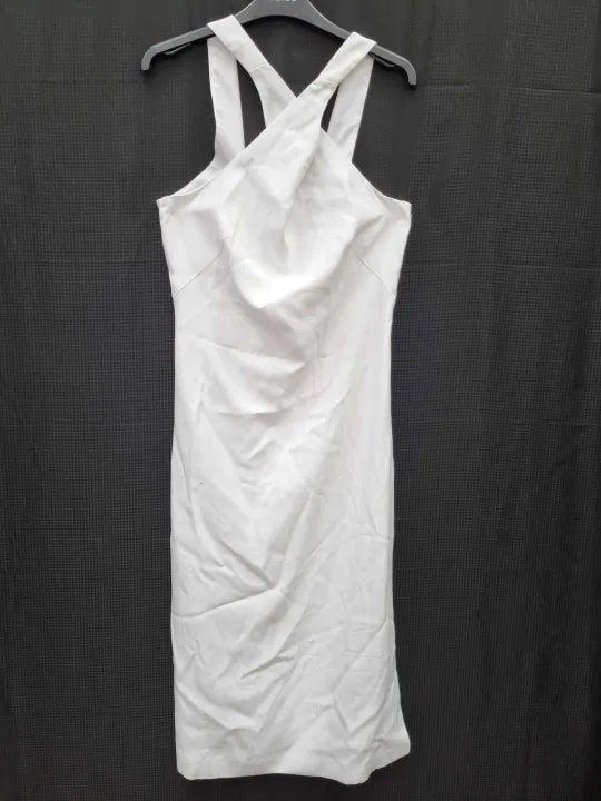 Theory - White Cross Back Midi Dress Size: Uk 8