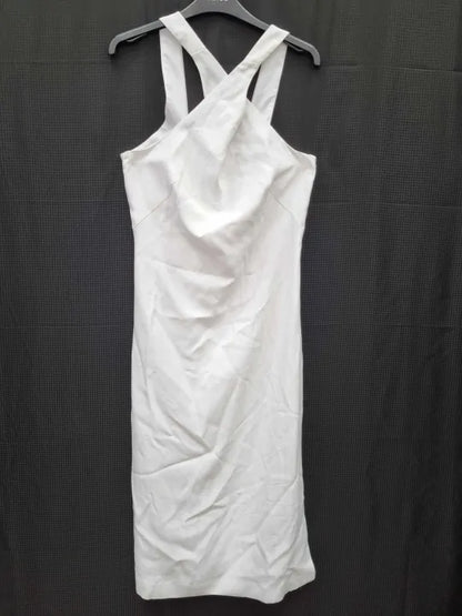 Theory - White Cross Back Midi Dress Size: Uk 8