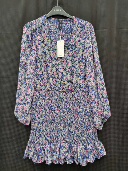 Mango - Blue Short Dress With Ruched Hem  Size: Medium