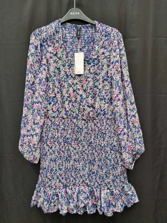 Mango - Blue Short Dress With Ruched Hem  Size: Medium