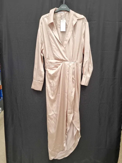 Mango - Beige Side-Slit Satin Dress Size: Medium