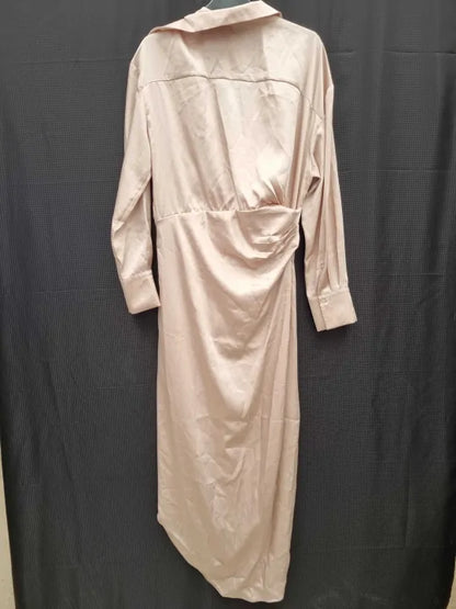 Mango - Beige Side-Slit Satin Dress Size: Medium